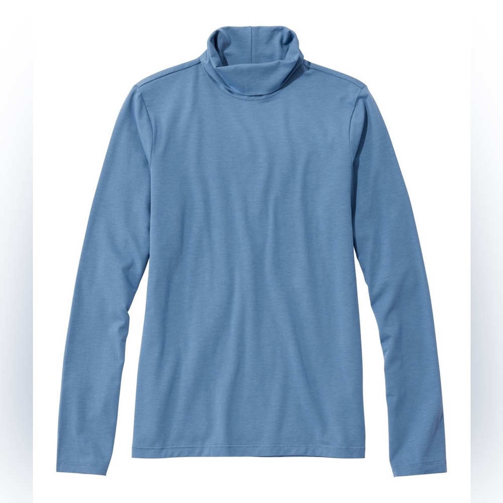 LL Bean Womens %100 Supima cottonTee Turtleneck Bayside Blue Large Regular